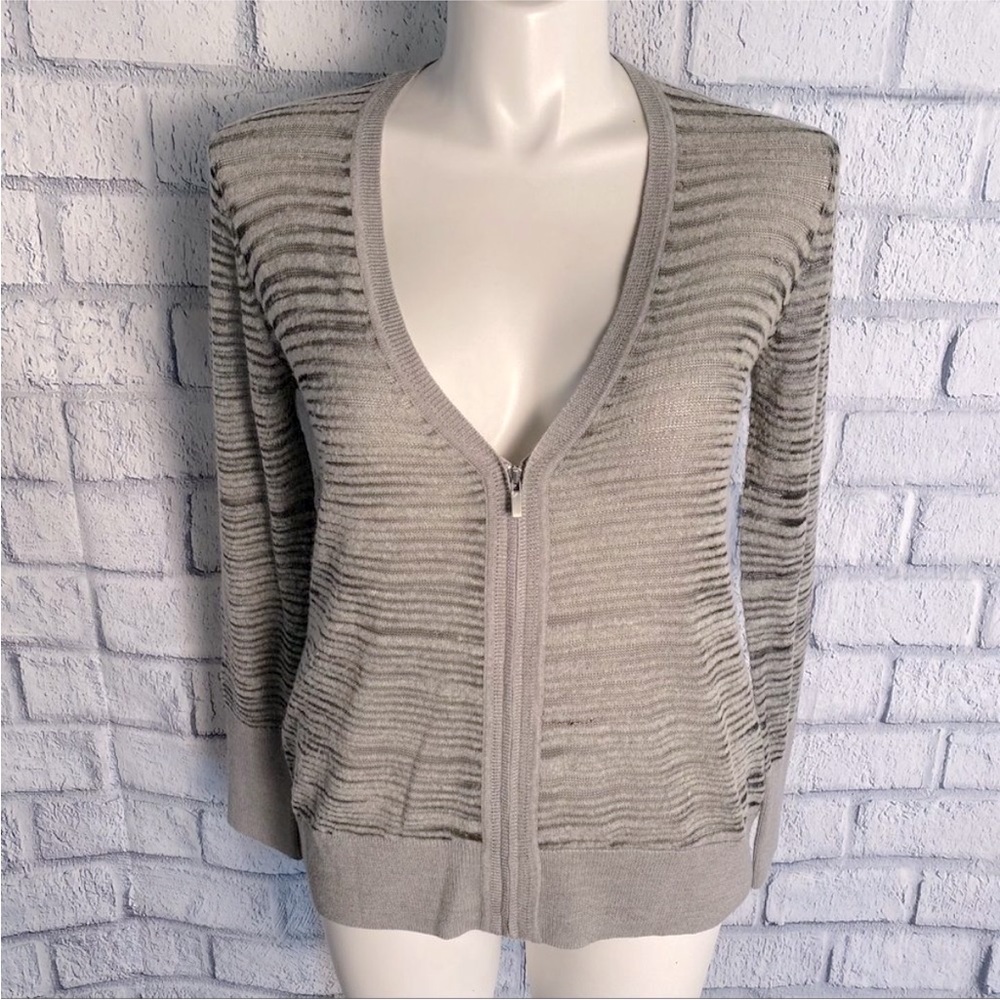 Classiques Entier Cardigan Sweater Zip Up Open Knit Sheer Thin Gray Wool Blend